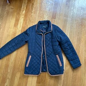Jones New York Navy Blue Lightweight Quilted Jacket with Stand-Up Collar